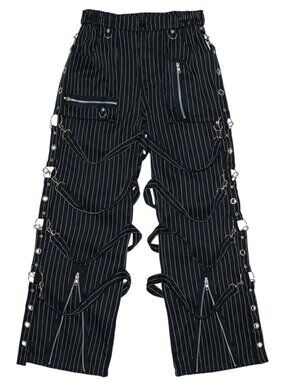 NEW ACDC RAG Punk Revival Black Pin Stripe Belt Bondage Pants